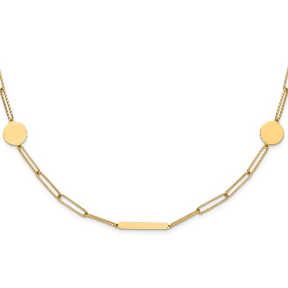 14K Yellow Gold Paperclip Link Circles Bars Necklace - 18 in. 14K Yellow Gold Paperclip Link Circles Bars Necklace - 18 in.
