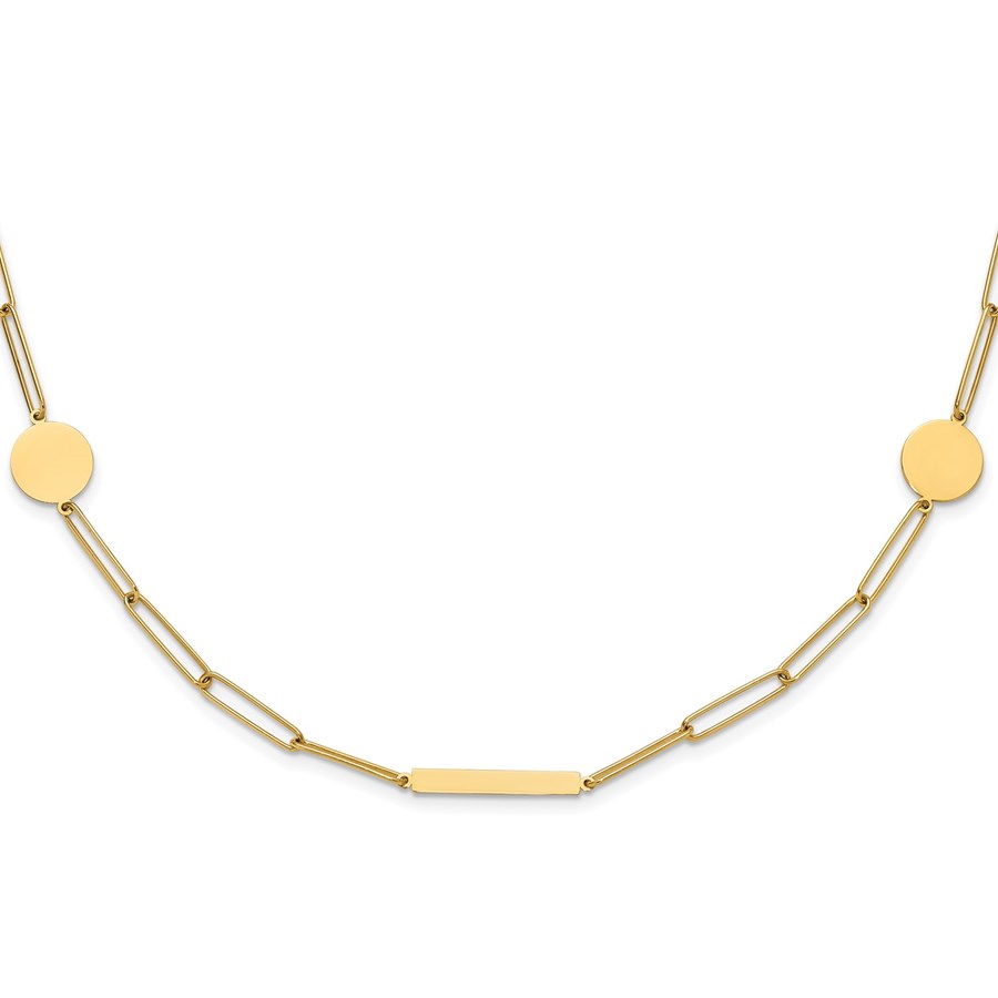 14K Yellow Gold Paperclip Link Circles Bars Necklace - 18 in.