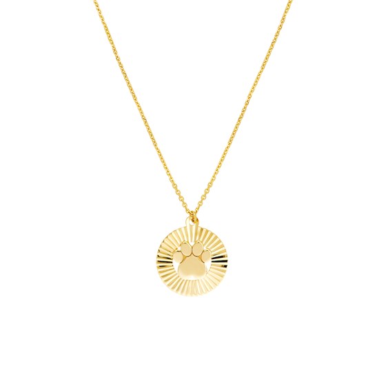 14K Yellow Gold Paw Print In Radiant Disk Necklace - 18 in. 14K Yellow Gold Paw Print In Radiant Disk Necklace - 18 in.