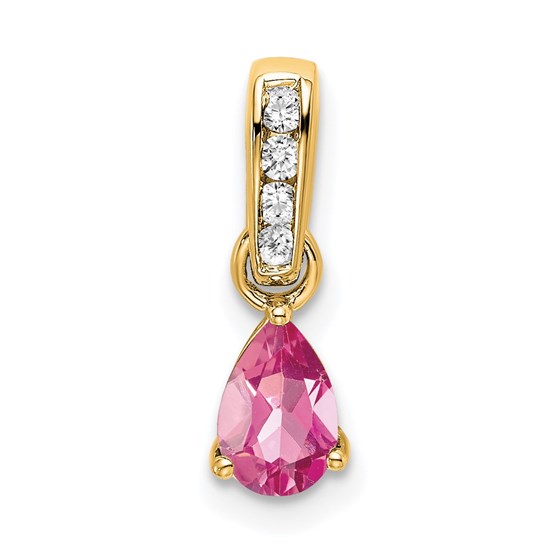 14K Yellow Gold Pear Pink Tourmaline and Pendant - 16.3 mm