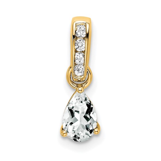 14K Yellow Gold Pear White Topaz and Pendant - 16.3 mm