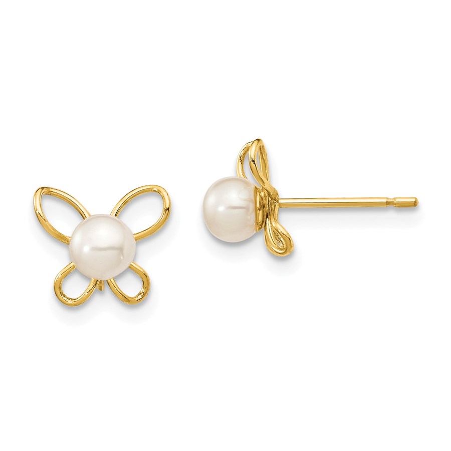Buy 14k Yellow Gold Pearl Butterflies Post Earrings 45 mm APMEX
