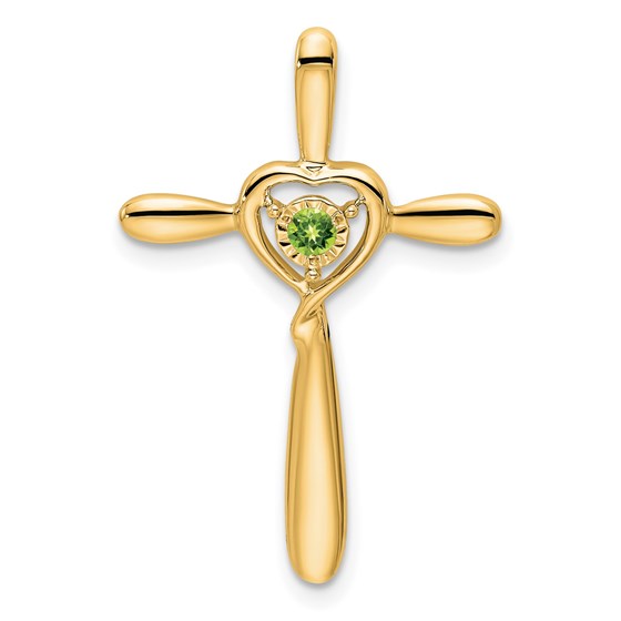 14K Yellow Gold Peridot Cross w/Heart Chain Slide - 26.8 mm 14K Yellow Gold Peridot Cross w/Heart Chain Slide - 26.8 mm