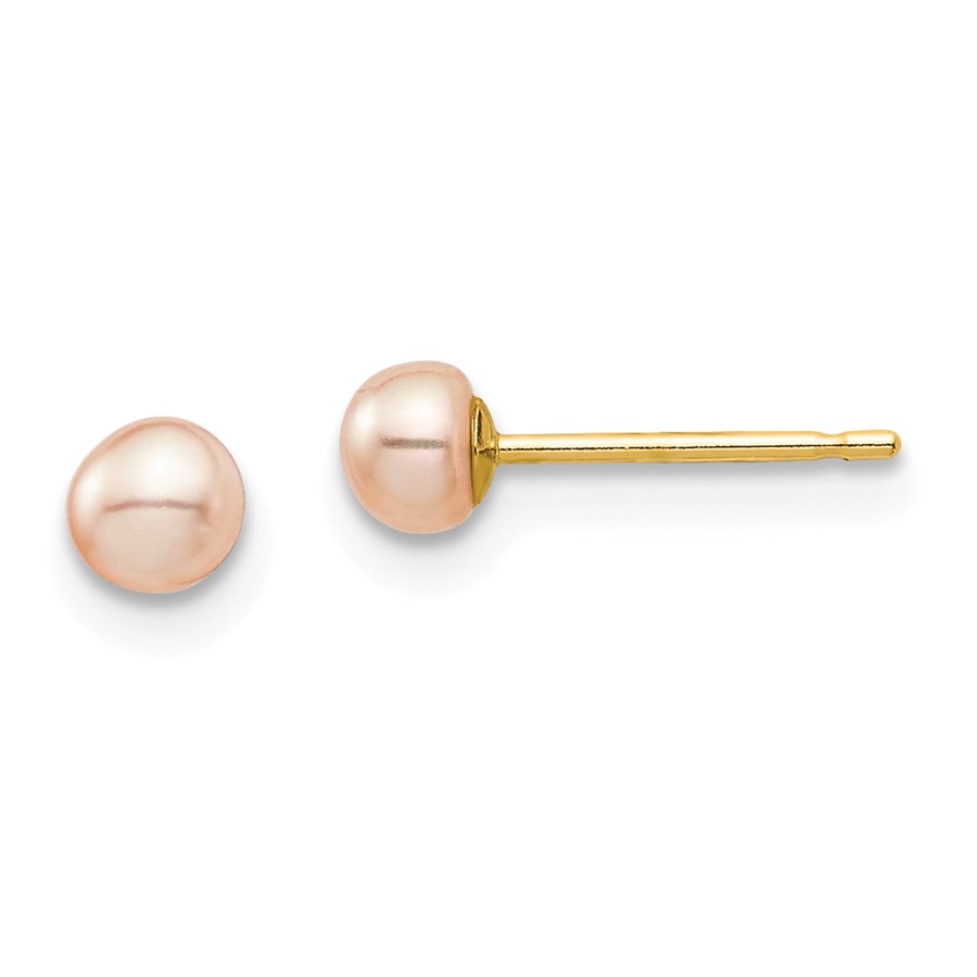 Buy 14k Yellow Gold Pink Button Pearl Stud Post Earrings - 3-4 mm | APMEX