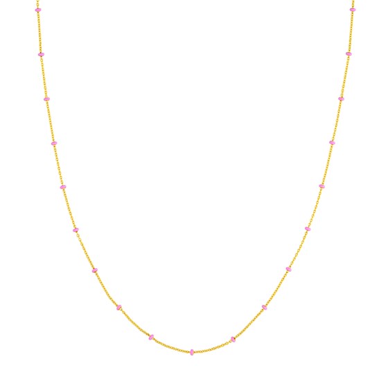 14K Yellow Gold Pink Enamel Necklace Saturn Chain - 18 in.