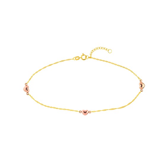 14K Yellow Gold Pink Heart Anklet - 9 - 10 in. 14K Yellow Gold Pink Heart Anklet - 9 - 10 in.