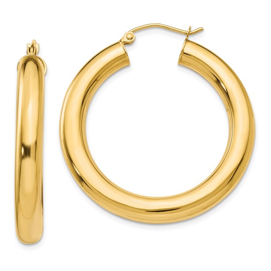 14k Yellow Gold Polished 35 mm Lightweight Hoop Earrings