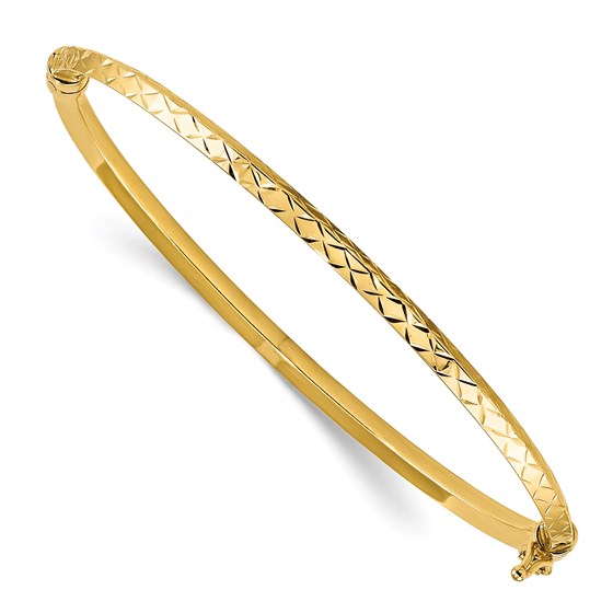 14k Yellow Gold Polished Diamond Cut Hinged Bangle Bracelet 14k Yellow Gold Polished Diamond Cut Hinged Bangle Bracelet
