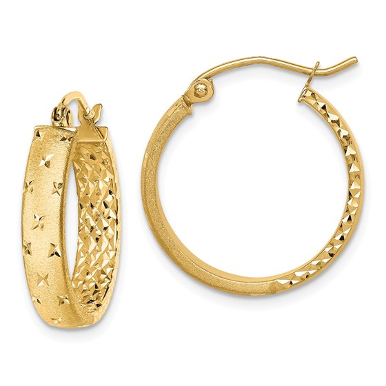 14k Yellow Gold Polished & Diamond-cut Hoop Earrings - 20 mm