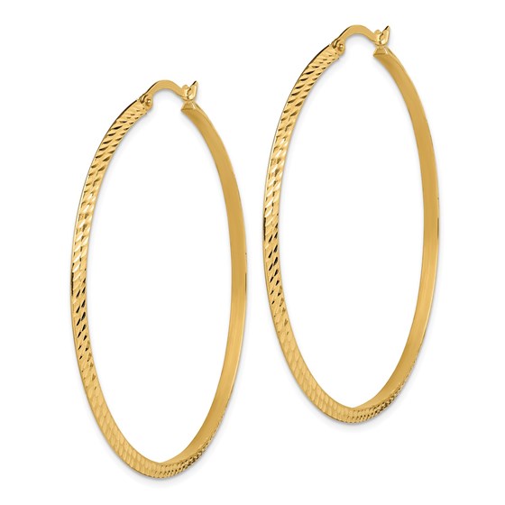 Buy 14k Yellow Gold Polished Diamond-Cut Hoop Earrings - 52 mm | APMEX