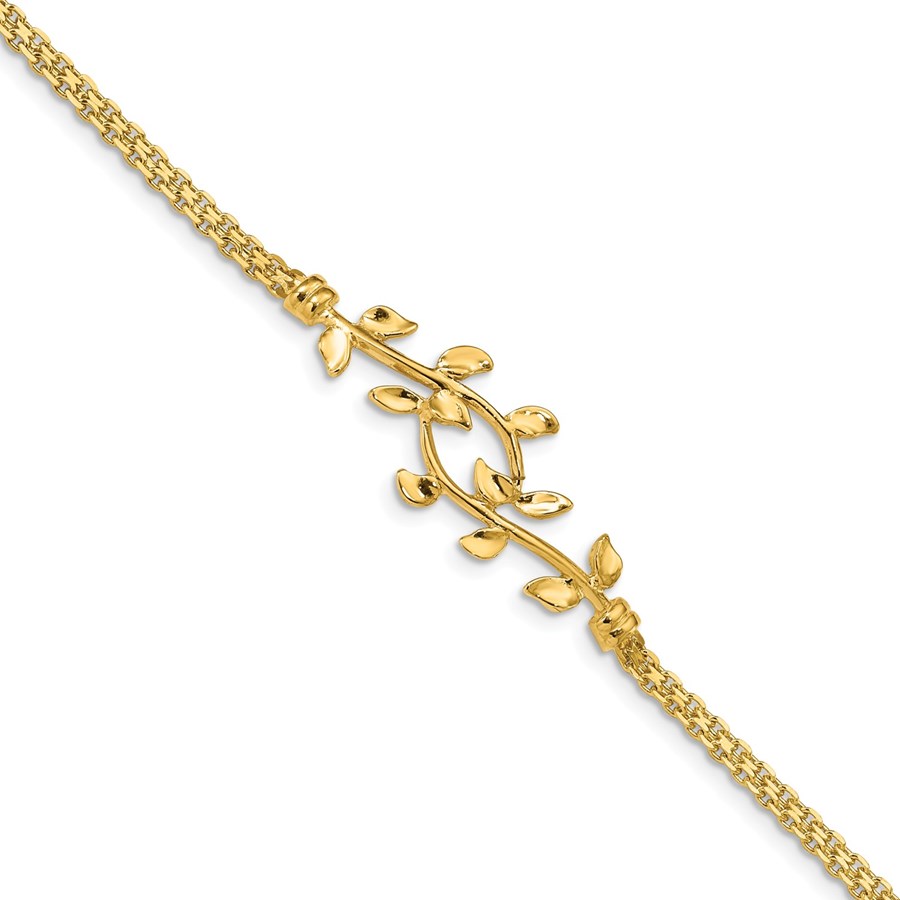 14k Yellow Gold Polished Leaf Bracelet - 7 in.