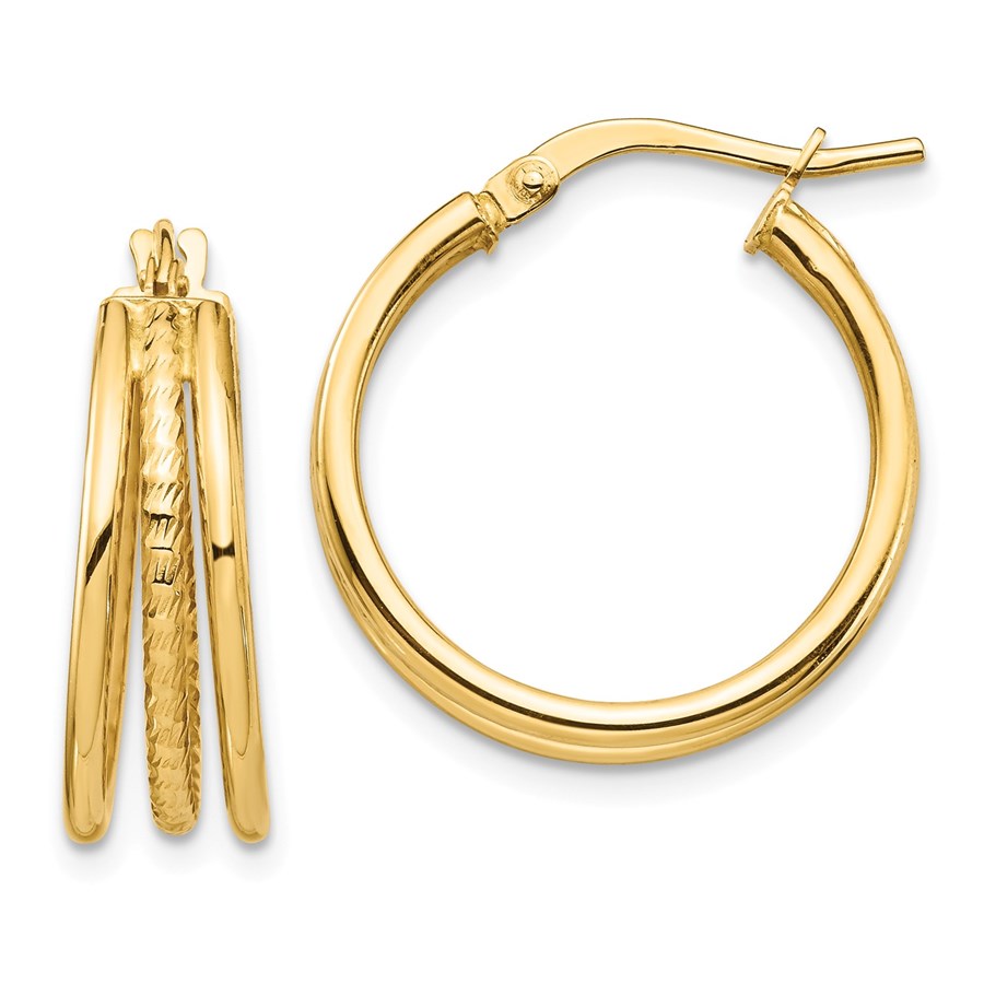 Buy 14k Yellow Gold Polished & Textured 3 Hoop Earrings 21 mm APMEX