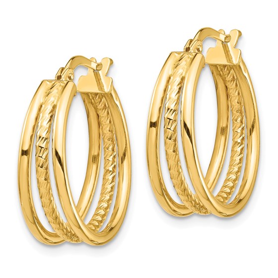 Buy 14k Yellow Gold Polished & Textured 3 Hoop Earrings - 21 mm | APMEX