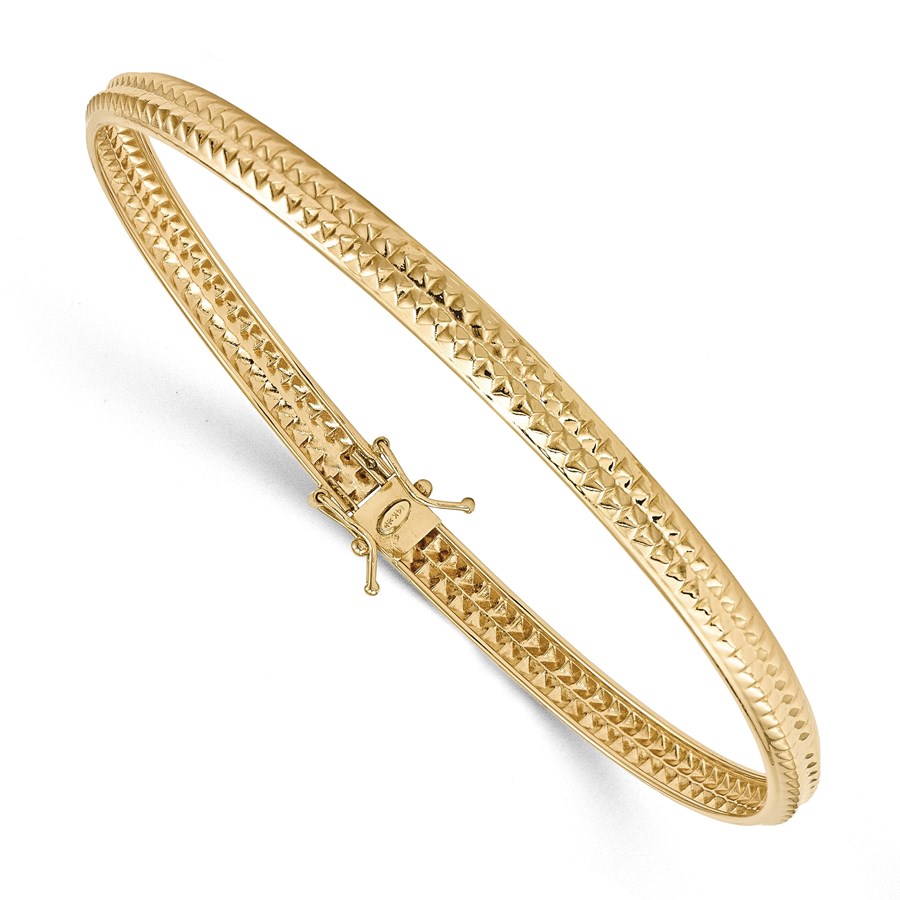 14k Yellow Gold Polished Textured Flexible Bangle Bracelet