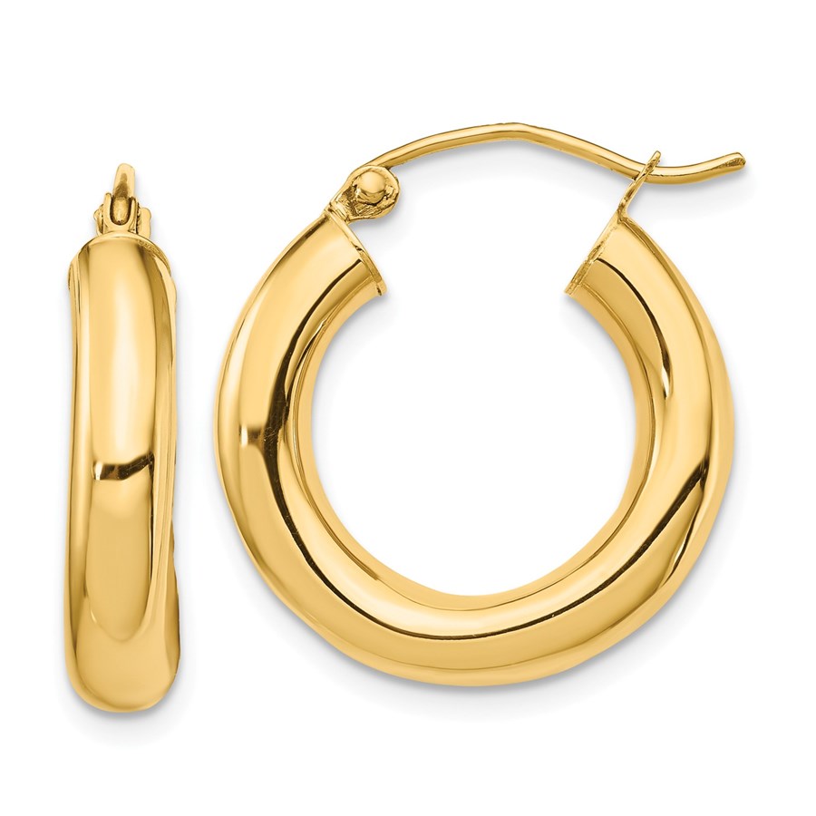 14k Yellow Gold Polished Tube Hoop Earrings - 4 mm