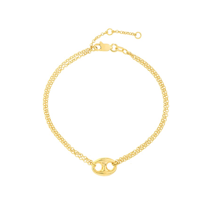14K Yellow Gold Puff Mariner Saturn Chain Bracelet - 7.5 in.