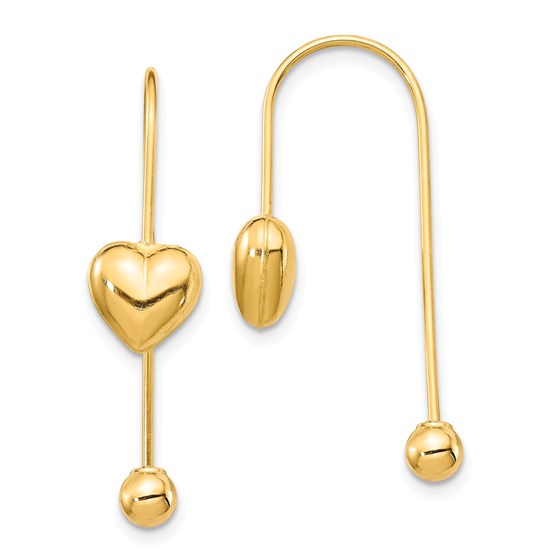 14k Yellow Gold Puffed Heart w/Screw End Threader Earrings 14k Yellow Gold Puffed Heart w/Screw End Threader Earrings