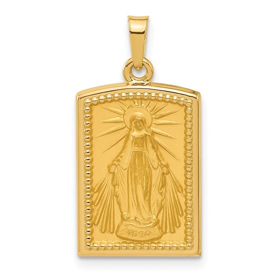 14K Yellow Gold Rectangular Hollow Miraculous Medal - 25.1 mm
