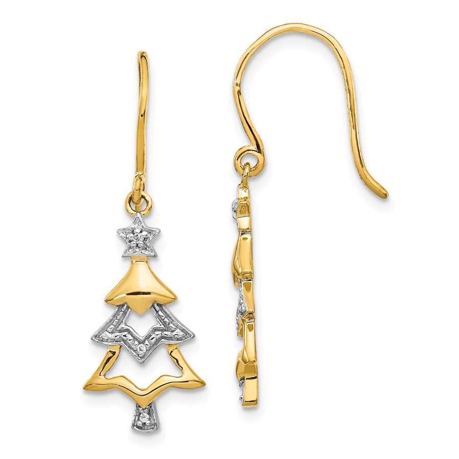 Buy 14k Yellow Gold Rhodium Diamond Christmas Tree Earrings 28 mm APMEX