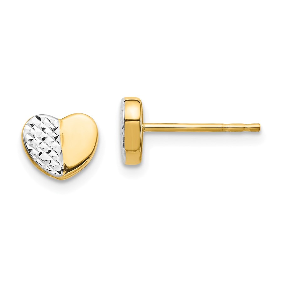 14k Yellow Gold & Rhodium Diamond-Cut Heart Post Earrings