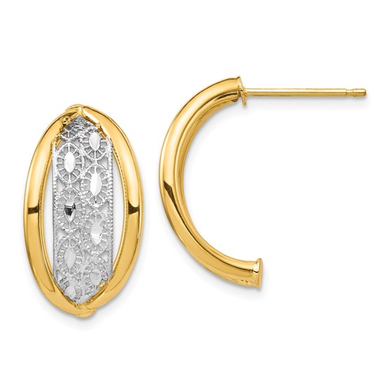 14k Yellow Gold & Rhodium Polished & Diamond Cut Post Earrings 14k Yellow Gold & Rhodium Polished & Diamond Cut Post Earrings