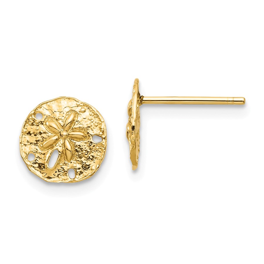 14k Yellow Gold Sand Dollar Post Earrings