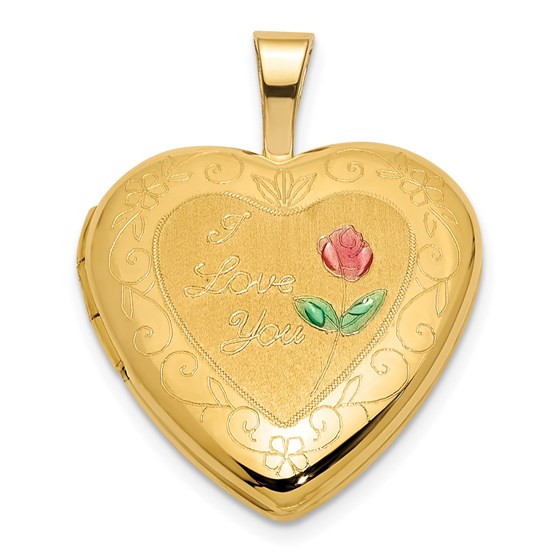 14K Yellow Gold Satin 16mm Rose Heart Locket - 21.5 mm 14K Yellow Gold Satin 16mm Rose Heart Locket - 21.5 mm