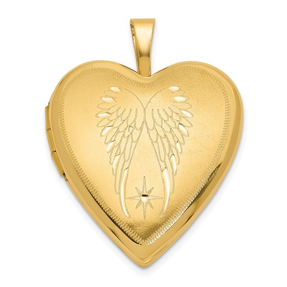 14K Yellow Gold Satin Angel Wings 20mm Heart Locket - 25.25 mm 14K Yellow Gold Satin Angel Wings 20mm Heart Locket - 25.25 mm