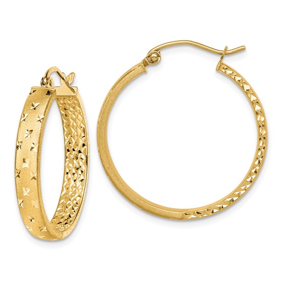 14k Yellow Gold Satin Diamond-cut In/Out Hoop Earrings