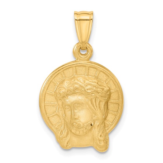 14K Yellow Gold Satin Jesus Medal Pendant - 25.4 mm