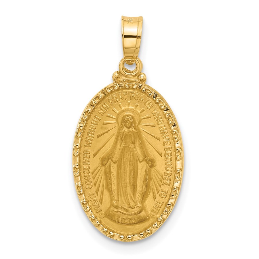 14K Yellow Gold Satin Medal Solid Oval Pendant - 24.9 mm
