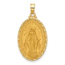 14K Yellow Gold Satin Medal Solid Oval Pendant - 29.9 mm