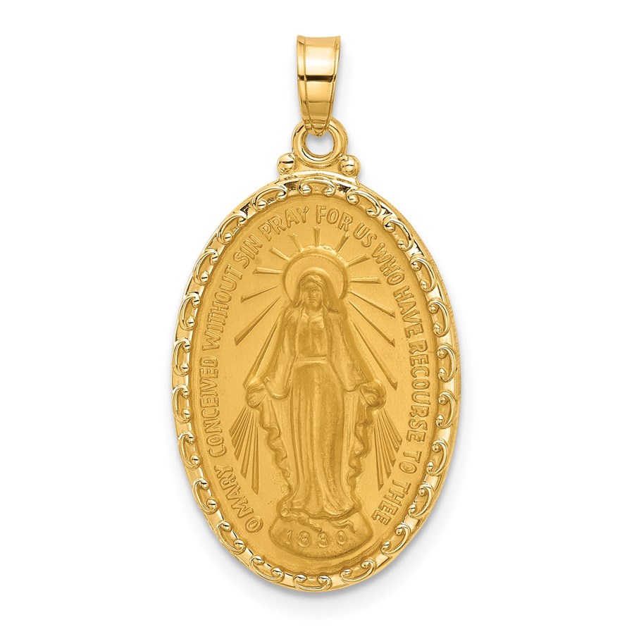 14K Yellow Gold Satin Medal Solid Oval Pendant - 29.9 mm