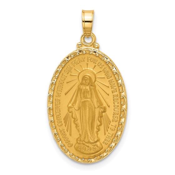 14K Yellow Gold Satin Medal Solid Oval Pendant - 29.9 mm 14K Yellow Gold Satin Medal Solid Oval Pendant - 29.9 mm