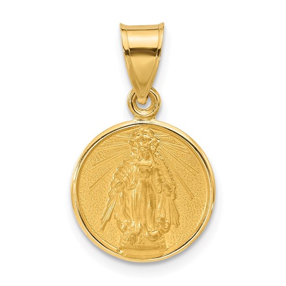 14K Yellow Gold Satin Miraculous Mary Back Medal - 21 mm 14K Yellow Gold Satin Miraculous Mary Back Medal - 21 mm