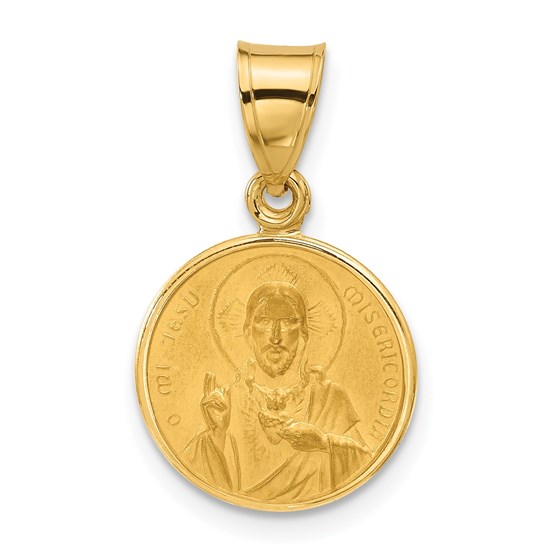 14K Yellow Gold Satin Sacred Heart of Jesus Medal - 21.1 mm 14K Yellow Gold Satin Sacred Heart of Jesus Medal - 21.1 mm