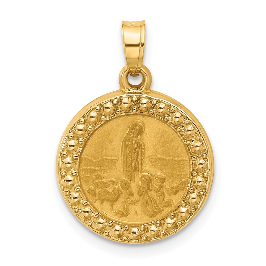14K Yellow Gold Satin St Anthony Medal Circle Pendant - 21.5 mm