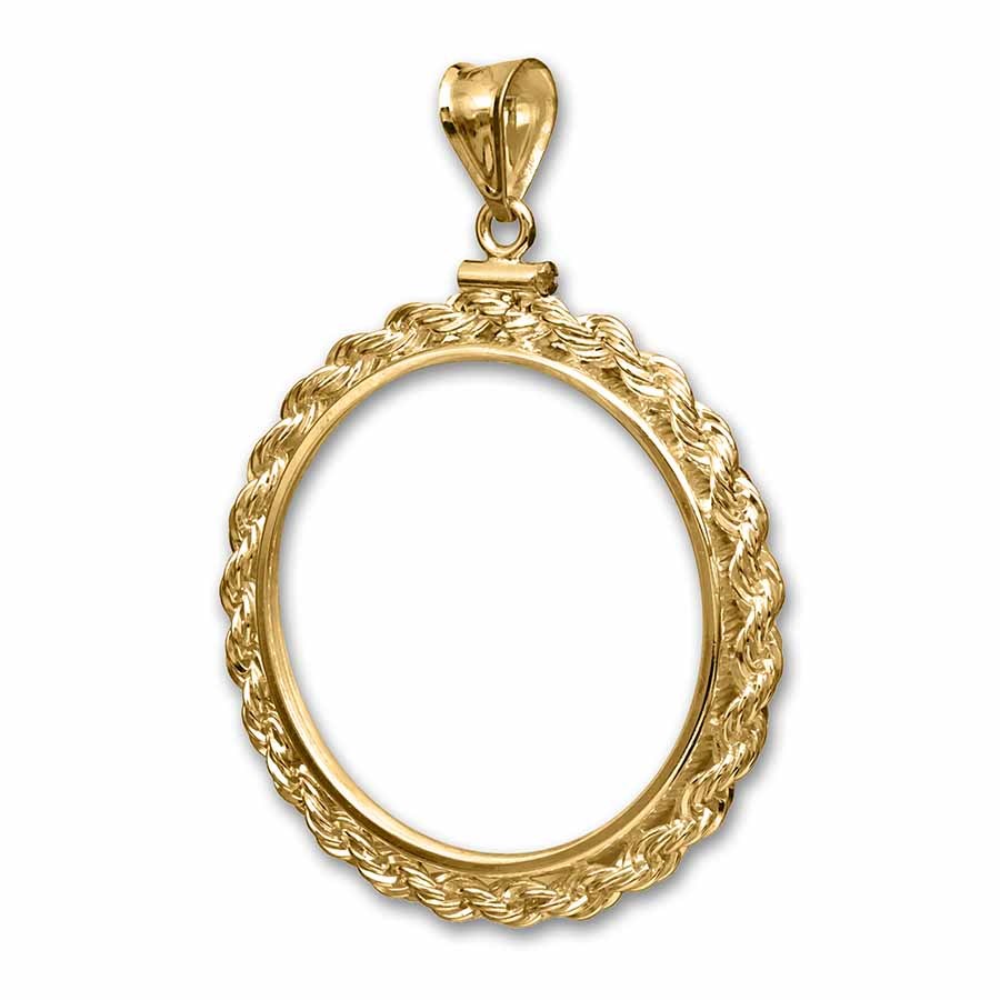 14K Yellow Gold Screw-Top Rope Polished Coin Bezel - 27 mm