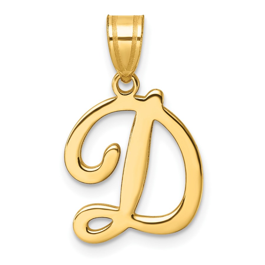 14K Yellow Gold Script Letter D Initial Pendant - 23 mm