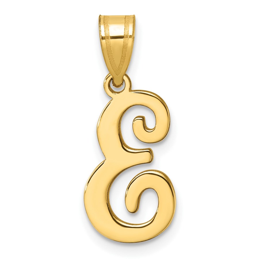 14K Yellow Gold Script Letter E Initial Pendant - 23.6 mm