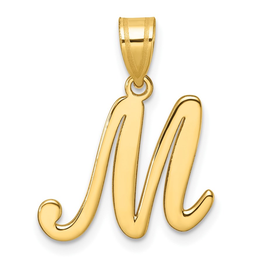 14K Yellow Gold Script Letter M Initial Pendant - 24 mm