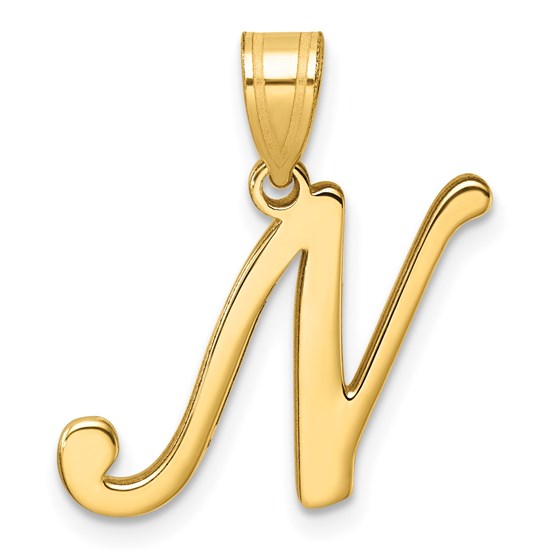 14K Yellow Gold Script Letter N Initial Pendant - 24 mm 14K Yellow Gold Script Letter N Initial Pendant - 24 mm