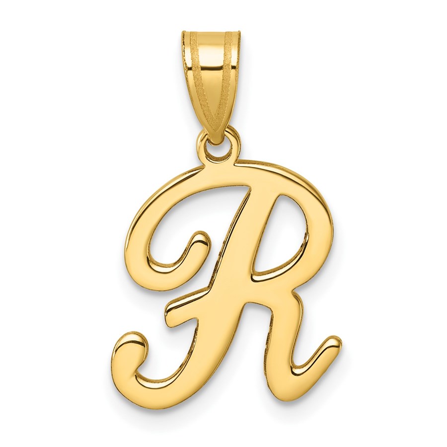 14K Yellow Gold Script Letter R Initial Pendant - 24 mm