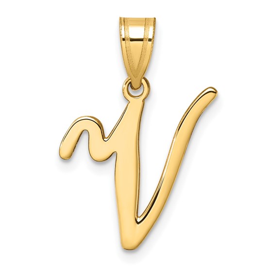 14K Yellow Gold Script Letter V Initial Pendant - 24.2 mm 14K Yellow Gold Script Letter V Initial Pendant - 24.2 mm