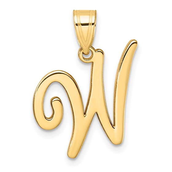 14K Yellow Gold Script Letter W Initial Pendant - 24 mm 14K Yellow Gold Script Letter W Initial Pendant - 24 mm