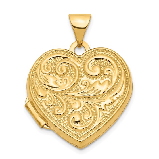 14k Yellow Gold Scrolled Love you always Heart Locket - 24 mm 14k Yellow Gold Scrolled Love you always Heart Locket - 24 mm