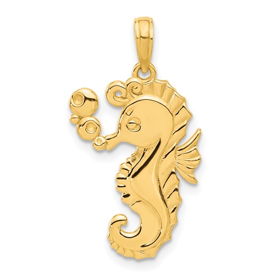 14K Yellow Gold Seahorse with Bubbles Pendant - 27.9 mm 14K Yellow Gold Seahorse with Bubbles Pendant - 27.9 mm