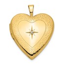 14k Yellow Gold Side Swirls w/ Diamond Heart Locket - 25 mm
