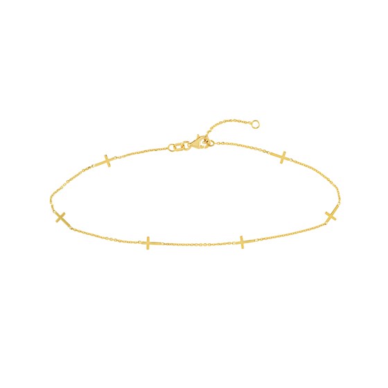 14K Yellow Gold Six Mini Six Crosses Station Anklet - 10 in. 14K Yellow Gold Six Mini Six Crosses Station Anklet - 10 in.