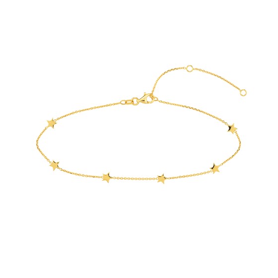 14K Yellow Gold Six Mini Star Station Adjustable Anklet - 10 in. 14K Yellow Gold Six Mini Star Station Adjustable Anklet - 10 in.